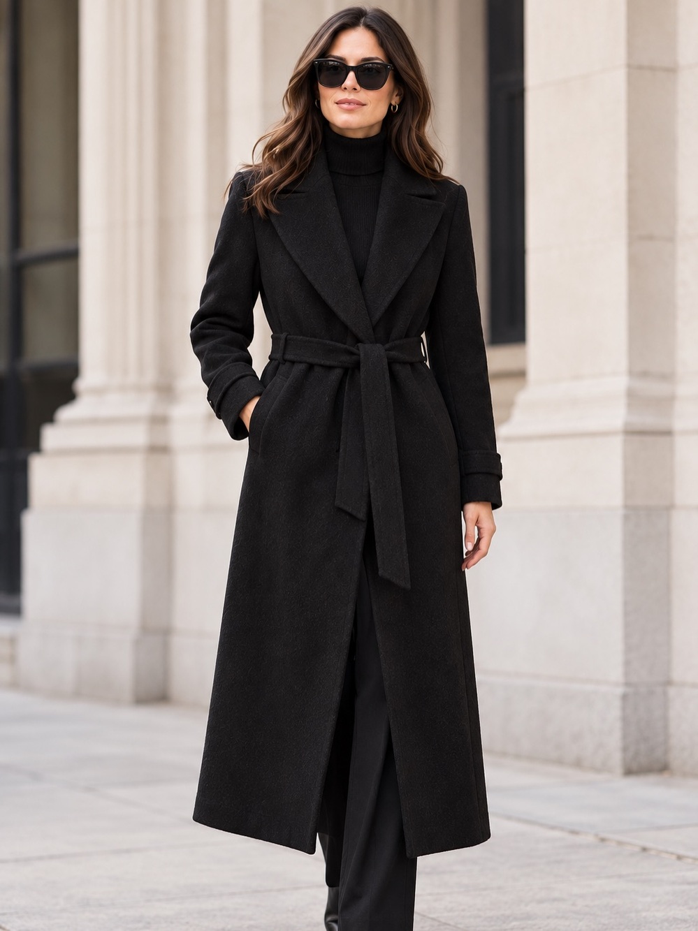Y2K Vintage J.Crew Black Wool Alpaca Wrap Coat Made in Japan Size 8